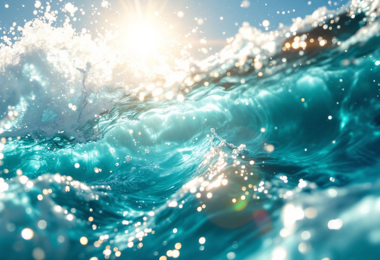 Sunlight refracting through moving open water